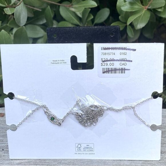 NWT New Urban Outfitters OU Silver/Green Double Layer Evil Eye Pendant Necklace - Picture 5 of 7